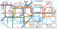 a graphic of the Google logo drawn out in coloured Tube-style lines and stations