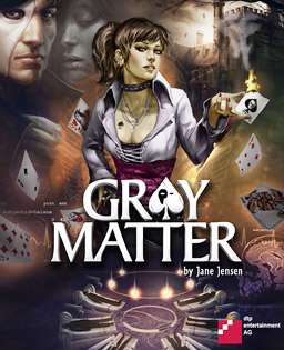 Artwork of a vertical rectangular box. In the center it reads "Gray Matter" with the main characters Samantha Everett above the logo and David Styles in the upper left