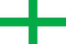 A green St George's Cross on a white background.