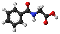 Ball-and-stick model of the hippuric acid molecule