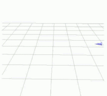 An abstract animated image that depicts a simulated airplane. The craft travels in a straight line, flies upwards into an inverted position, flips over and resumes level flight.