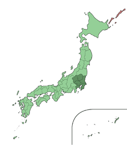 Map showing location of Kantō region within Japan