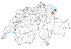 Map of Switzerland, location of Appenzell Innerrhoden highlighted