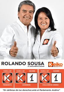 Keiko with Rolando Sousa running  for Andean Parliament