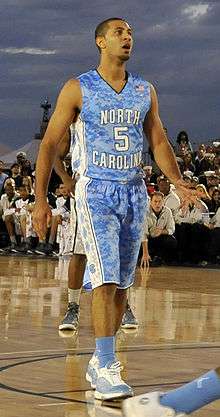 A basketball player wearing a jersey that reads "North Carolina".