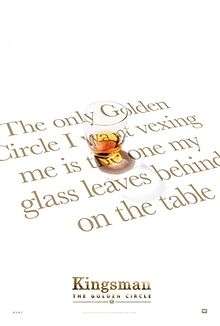 A glass of whsikey with the slogan "The only Golden Circle I want vexing me is the one my glass leaves behind on the table"