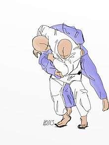 Illustration of the judo throw Koshi-guruma.