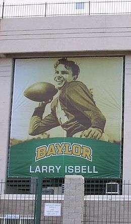 Larry Isbell banner on Floyd Casey Stadium, Waco, Texas
