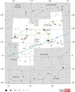 Diagram showing star positions and boundaries of the Leo constellation and its surroundings