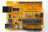 Arduino Duemilanove, an early production example in orange