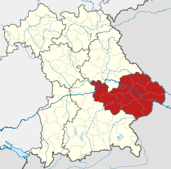 Map of Bavaria with the location of Lower Bavaria highlighted