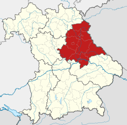Map of Bavaria with the location of Upper Palatinate highlighted