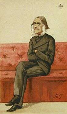 Caricature of Lord Sandhurst sat with crossed arms and legs