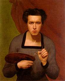 self-portrait of Janmot holding a brush in his left hand and a palette in his right