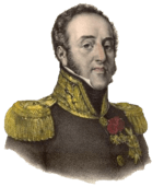 Color print of a man in a high-collared military uniform with gold epaulettes