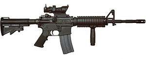 A Colt M4 Carbine with scope.