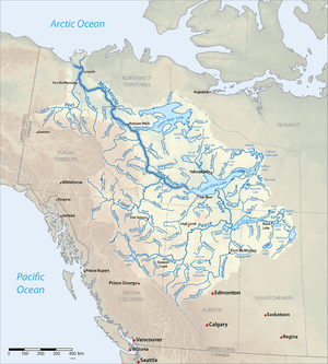  The Finlay River flows into the Peace River, which flows into the Slave River and hence into the Great Slave Lake. The Mackenzie River main stem flows generally northwest from the Great Slave Lake to the Beaufort Sea.