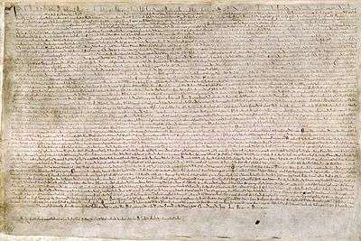 Photograph of one of the four surviving copies of Magna Carta held in British Museum
