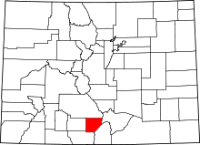State map highlighting Alamosa County