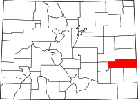 Map of Colorado highlighting Kiowa County
