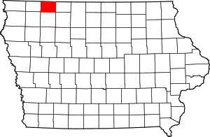 Map of Iowa highlighting Dickinson County