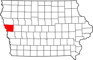 Map of Iowa highlighting Monona County