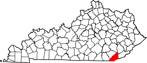 Map of Kentucky highlighting Bell County