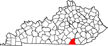 Map of Kentucky highlighting McCreary County