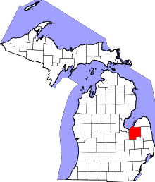 Map of Michigan highlighting Tuscola County