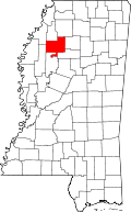 Map of Mississippi highlighting Tallahatchie County