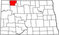 Map of North Dakota highlighting Burke County