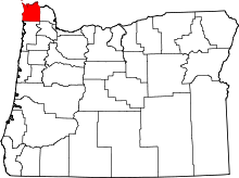 State map highlighting Clatsop County