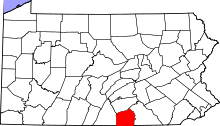 Map of Pennsylvania highlighting Adams County