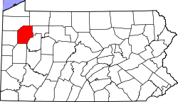 State map highlighting Venango County