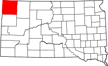 Map of South Dakota highlighting Harding County