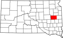 Map of South Dakota highlighting Kingsbury County