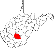 Map of West Virginia highlighting Fayette County