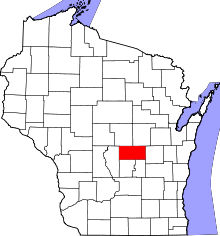 Map of Wisconsin highlighting Waushara County