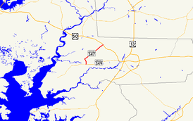 A map of Wicomico County, Maryland showing major roads.  Maryland Route 347 runs from Quantico north to Hebron.