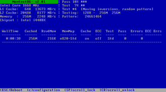 A blue text-mode screen displaying many statistics