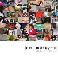 56 pictures of different things, including road signs, faces, a baseball, and a tombstone; below the pictures is the logo of MercyMe and the band's name (stylized as mercyme), and below that is the album's name.