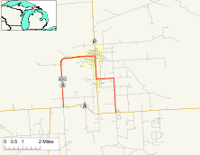 M-28 runs across from west to east with Business M-28 looping through downtown north of M-28. M-117 runs from the south to north, joining M-28 and Business M-28 through Newberry, Michigan