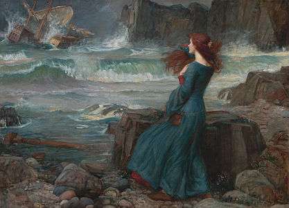 Painting showing Miranda observing the wreck of the King's ship.