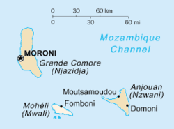 The Comoros islands. Mohéli is the lowermost shown.