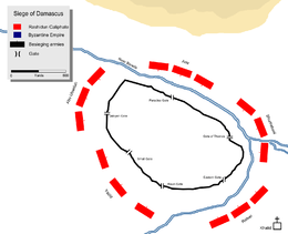 Muslim troop deployment (Red) during the siege of Damascus