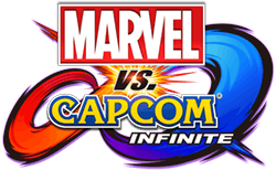 The game's logo depicts Marvel and Capcom's respective logos atop a red and blue infinity symbol, along with the text "vs." in black and "infinite" in white