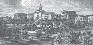 1880 engraving of the New Brunswick Theological Seminary campus featuring several nineteenth-century academic buildings