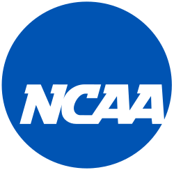 A blue circle with white "NCAA" in the middle