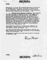 Directive showing signature of President Ronald Reagan