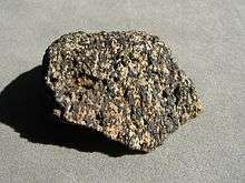 A speckled rock with black and white grains